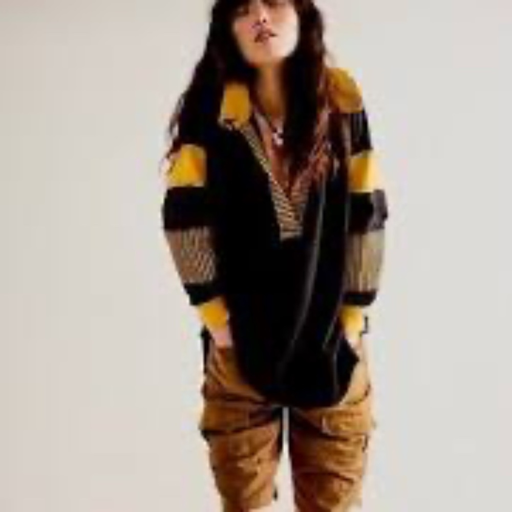 We The Free Black and Mustard Yellow Pullover Hoodie